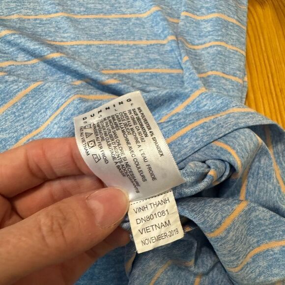 Dunning Golf Shirt Mens MED Blue/Peach Striped Polo Lightweight Short Sleeves - Picture 7 of 8